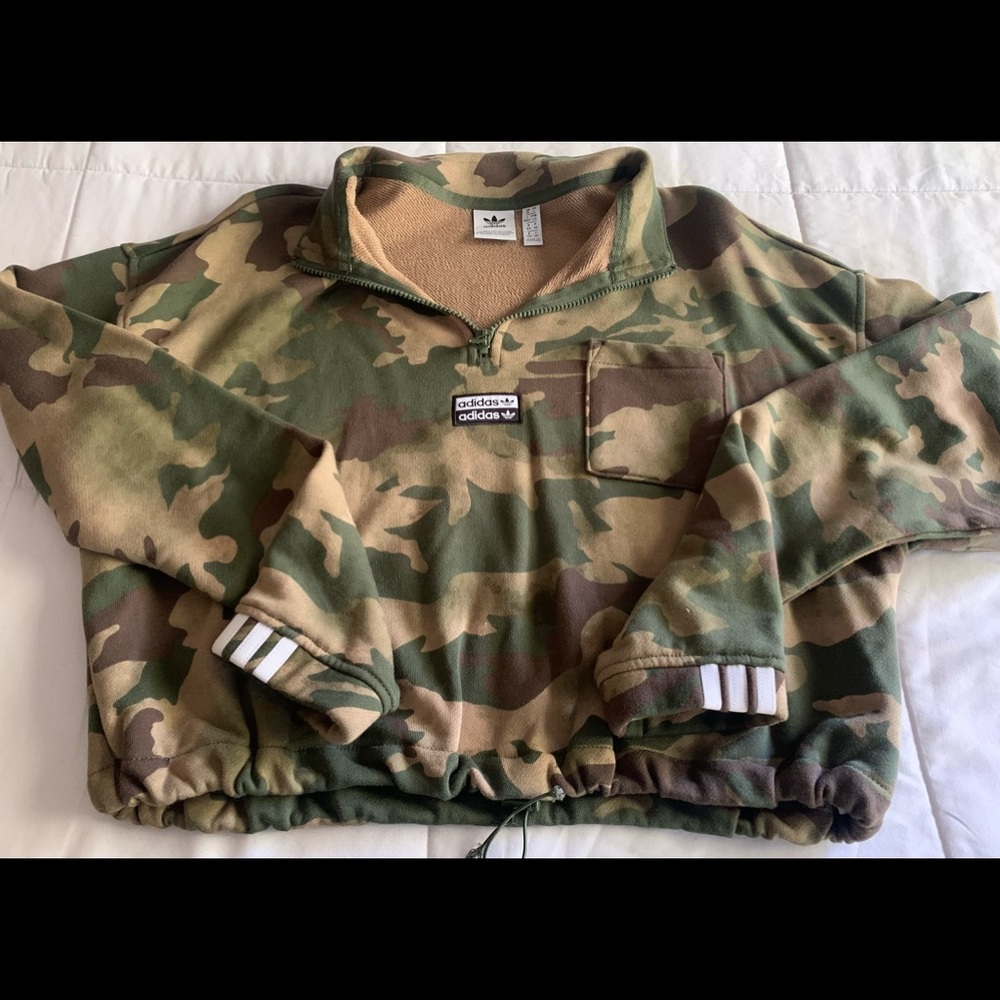 Adidas camo crop top sweater